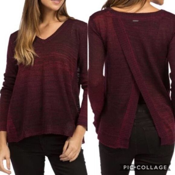 Prana Julien Sweater Pullover V Neck Open Cross Split Back Gradient Small - Picture 1 of 9